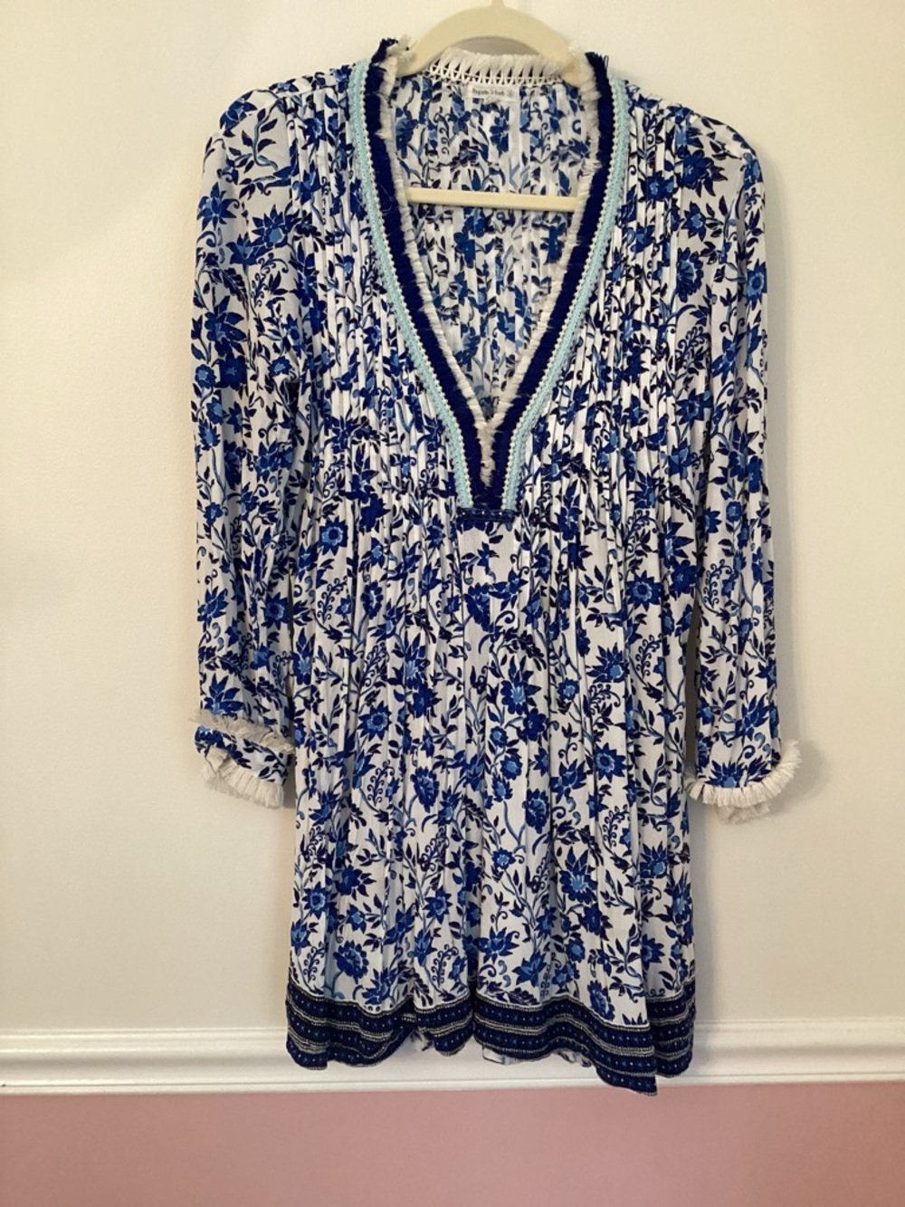 Poupette St. Barth Blue and White Floral Mini Dress Size Small